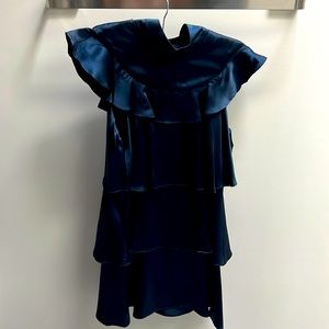 Blue silk tiered cocktail dress